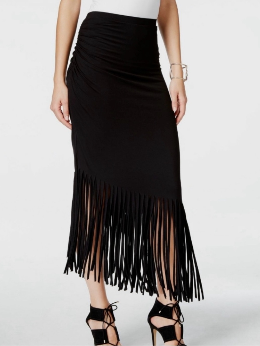 Black Fringe Midi Skirt